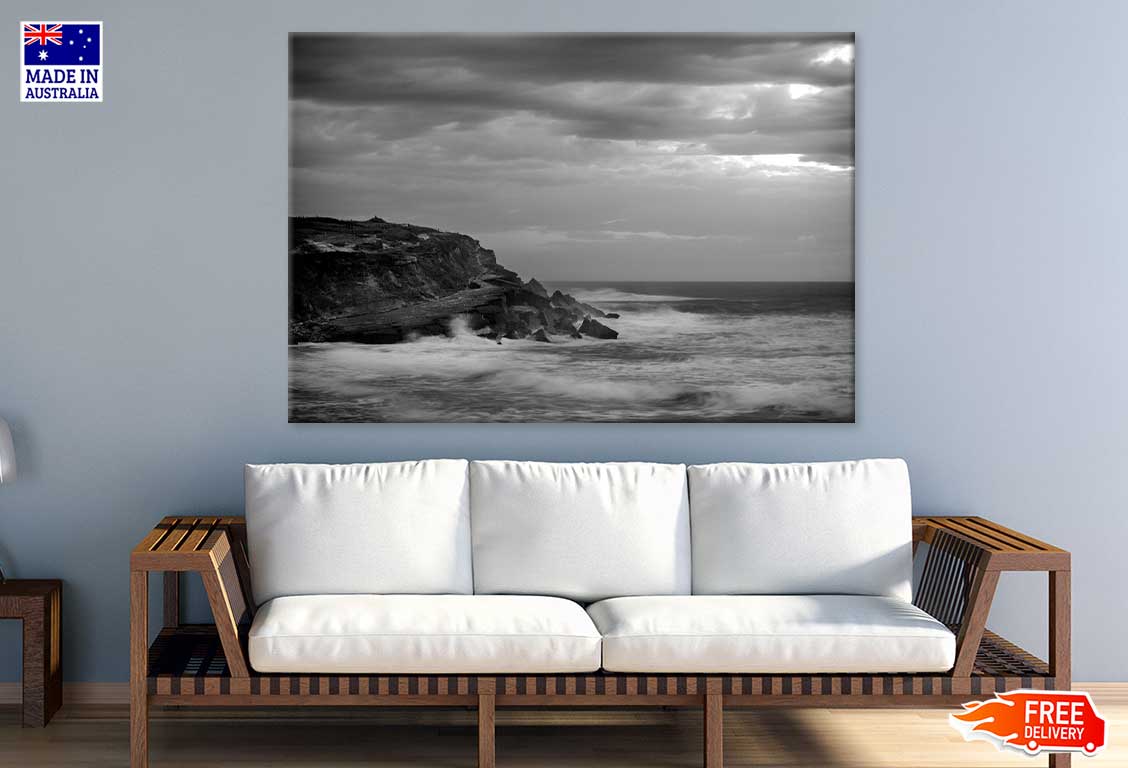 Sea Wave on Rock B&W Scenery View Photograph Print 100% Australian Made