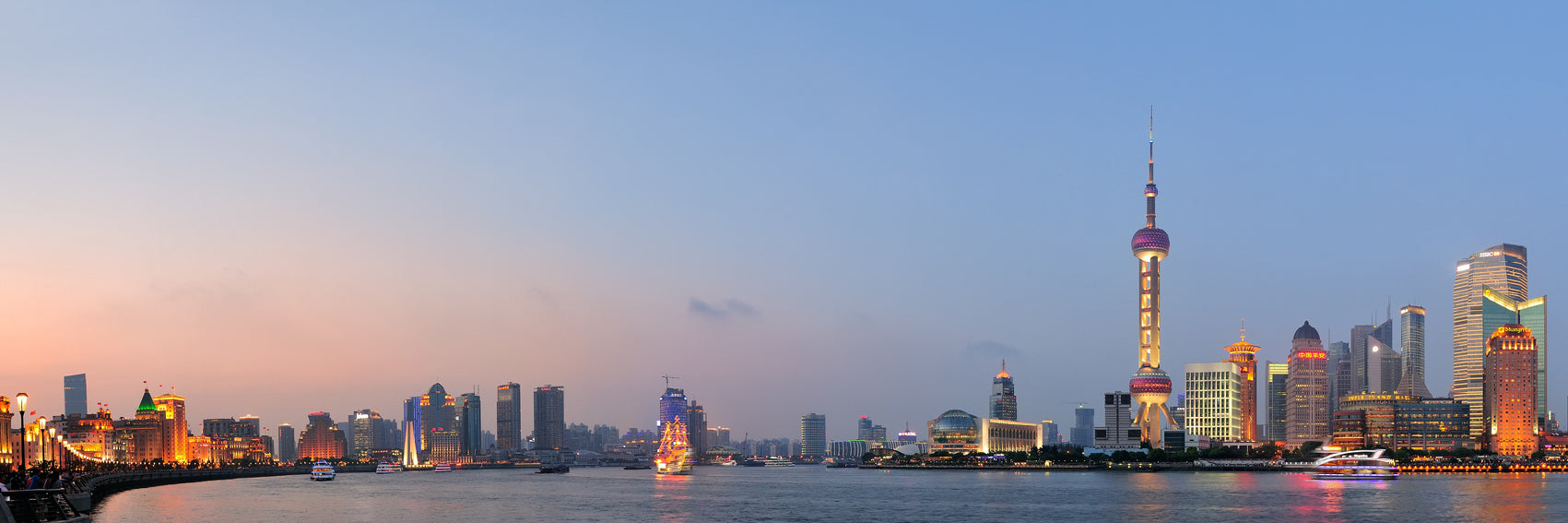 Panoramic Canvas Shanghai Skyscrapers View Photograph High Quality 100% Australian Made Wall Canvas Print Ready to Hang