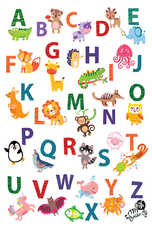 Colorful Alphabet & Animals Nursery & Kids Print 100% Australian Made