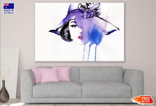 Woman Face & Purple Hat Abstract Watercolor Painting Print 100% Australian Made