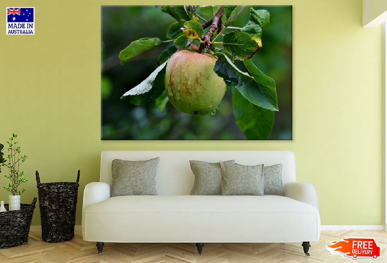 Green Apple on Tree Closeup Photograph Print 100% Australian Made