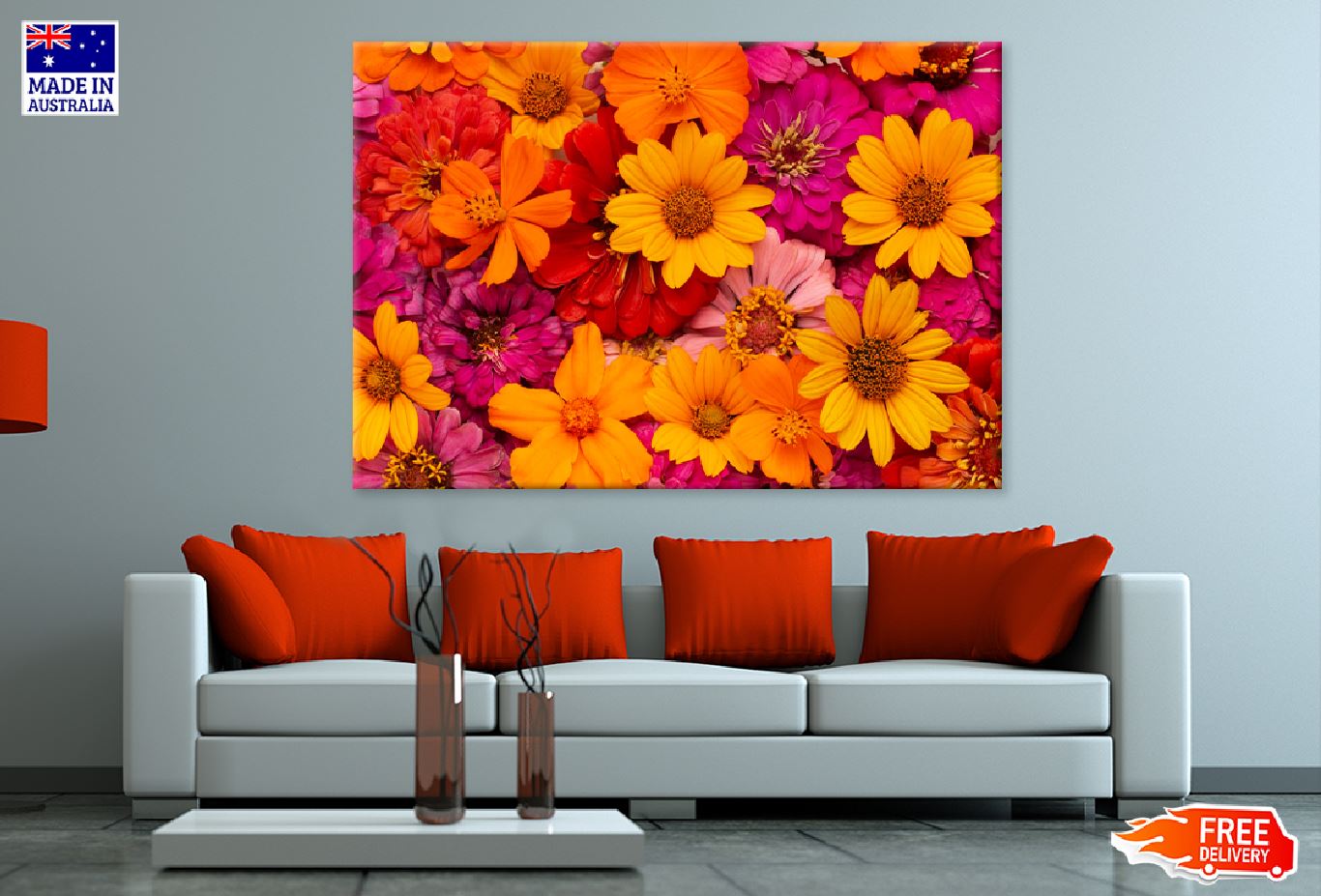 Orange Red & Pink Flowers View Photograph Print 100% Australian Made