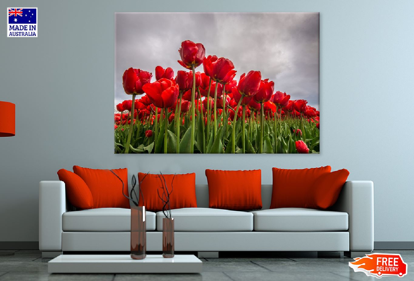 Red Tulip Field View From Below Photograph Print 100% Australian Made