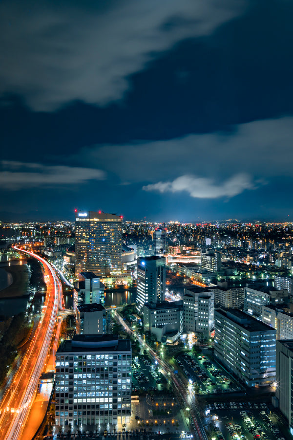 Night Road Skyline View Photograph Japan Print 100% Australian Made