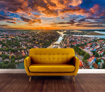 Wallpaper Murals Peel and Stick Removable Aerial View of Hoi An Ancient Town in Vietnam High Quality