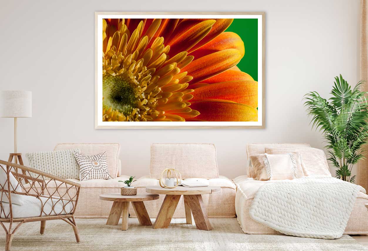 Orange Sunfower Macro View Photograph Home Decor Premium Quality Poster Print Choose Your Sizes