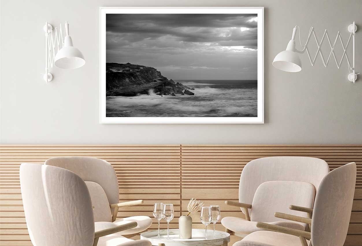 Sea Wave on Rock B&W Scenery View Photograph Home Decor Premium Quality Poster Print Choose Your Sizes