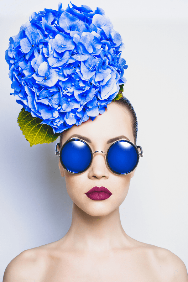 Fashion Portrait of Young Lady with Blue Hydrangea Print 100% Australian Made