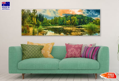 Panoramic Canvas Lake & Forest High Quality 100% Australian made wall Canvas Print ready to hang