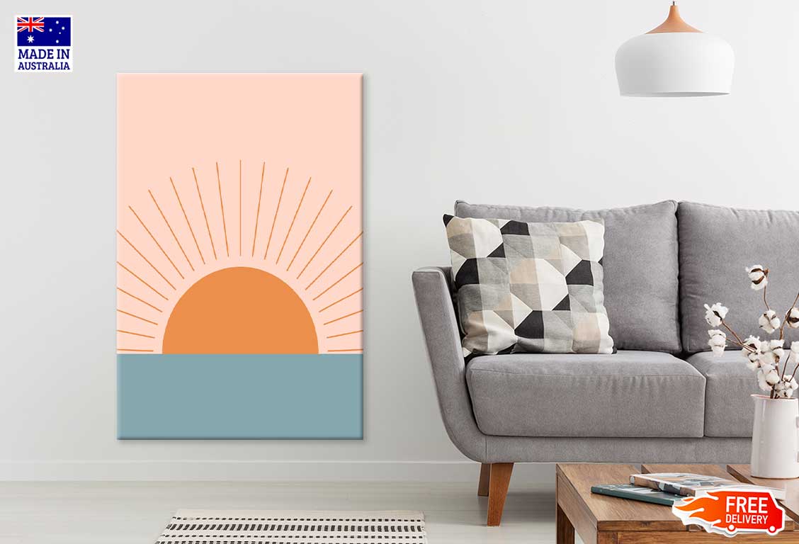 Orange Sun over Gray Sea Vector Design Art Print 100% Australian Made