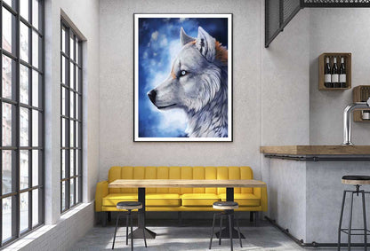 White Eye Wolf Side View Oil Painting Home Decor Premium Quality Poster Print Choose Your Sizes