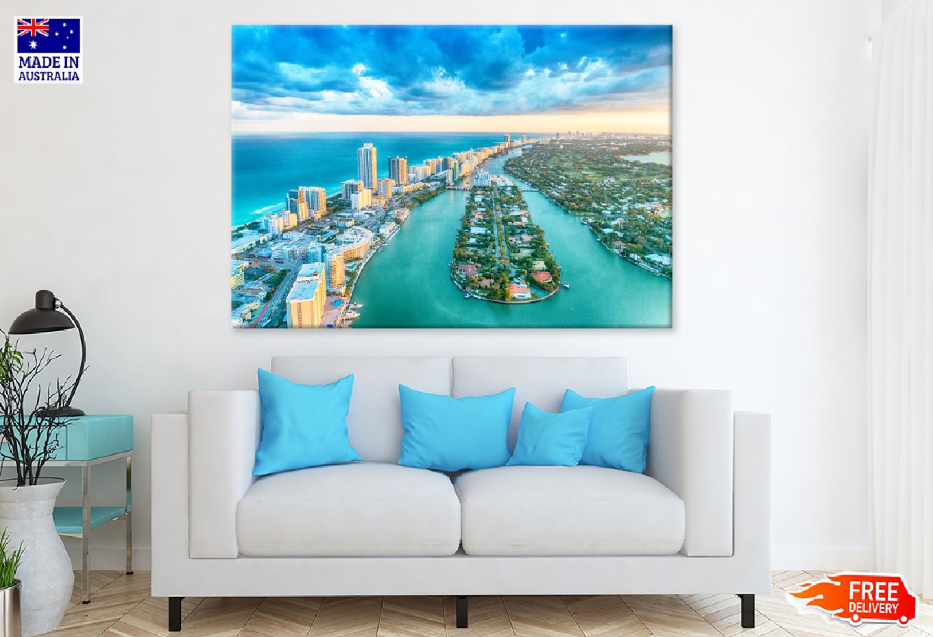 Miami Beach with City Aerial View Photograph Print 100% Australian Made