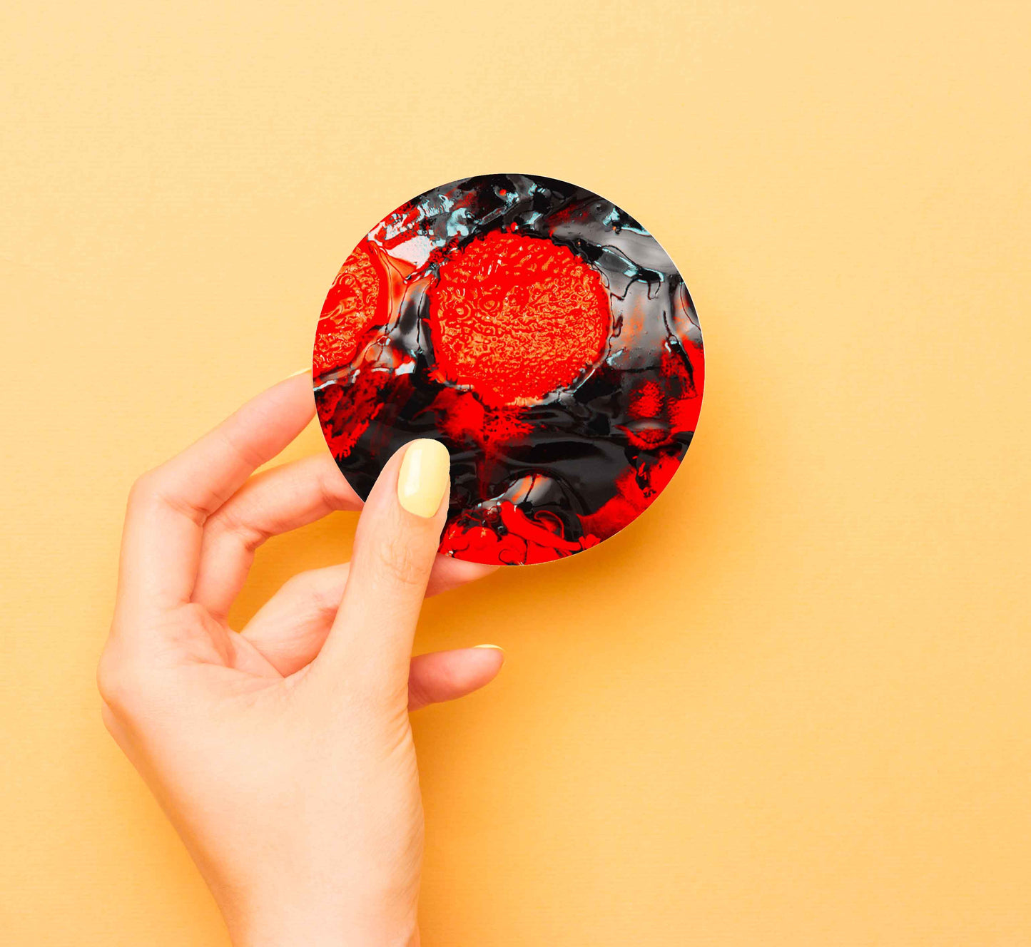 Red Orange Black Abstract Painting Coasters Wood & Rubber - Set of 6 Coasters