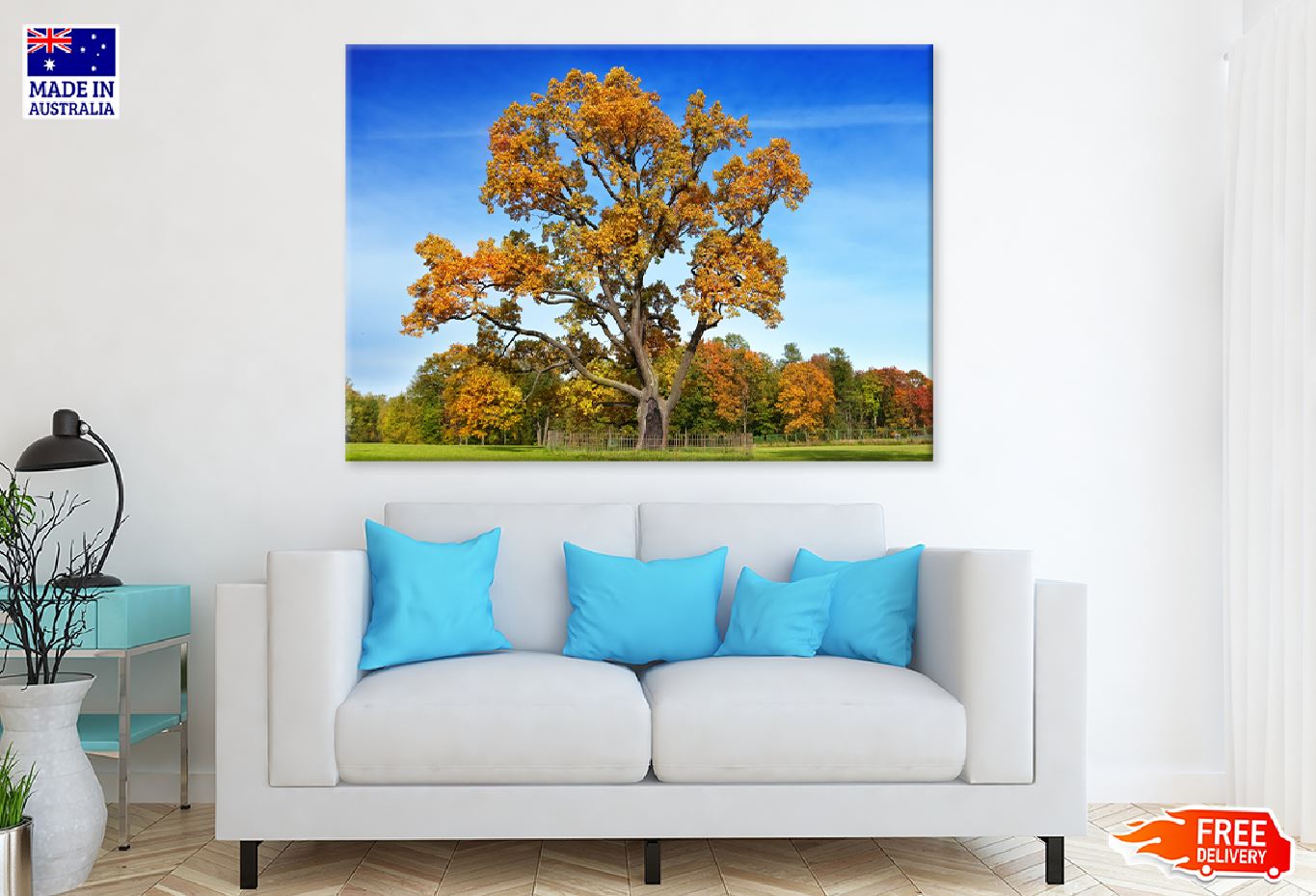 Autumn Large Tree with Blue Sky Photograph Print 100% Australian Made