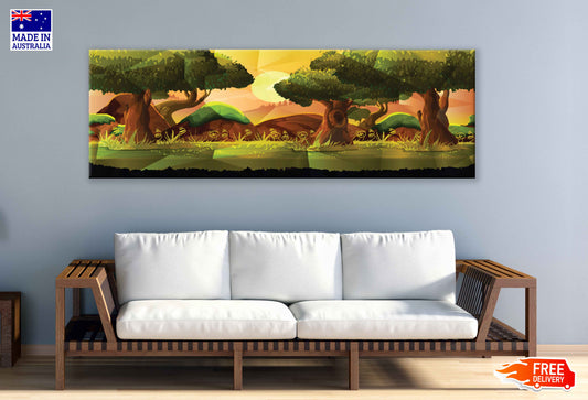 Panoramic Canvas Rocky Forest Vector Illustration High Quality 100% Australian Made Wall Canvas Print Ready to Hang