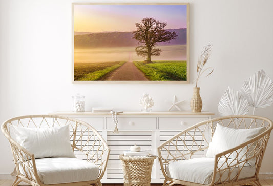 Tree on Green Grass Field Road View Photograph Home Decor Premium Quality Poster Print Choose Your Sizes