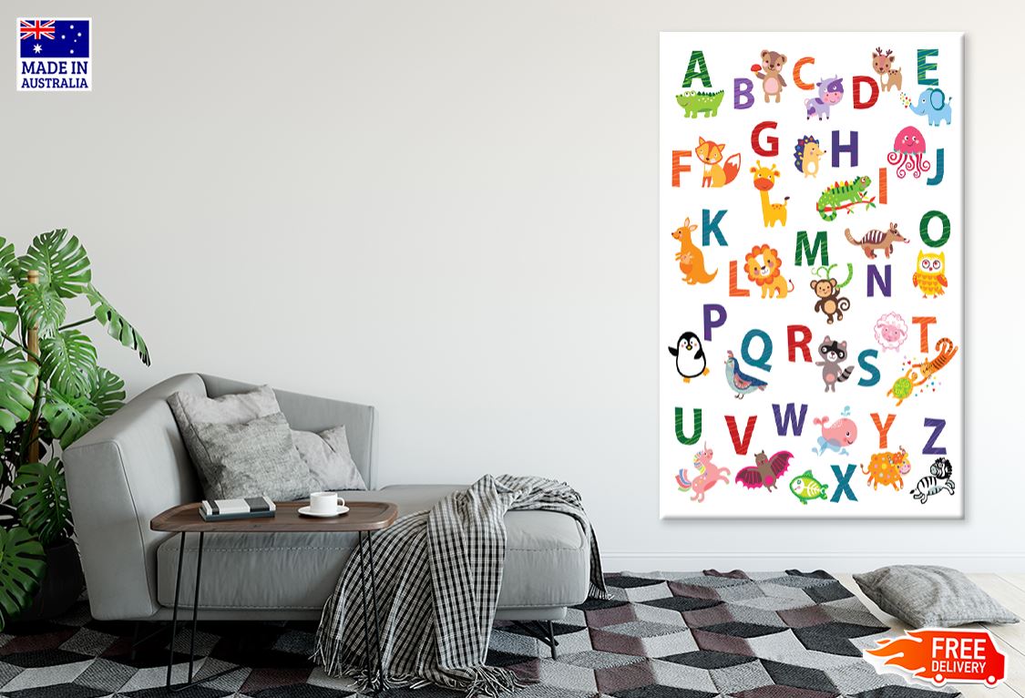 Colorful Alphabet & Animals Nursery & Kids Print 100% Australian Made