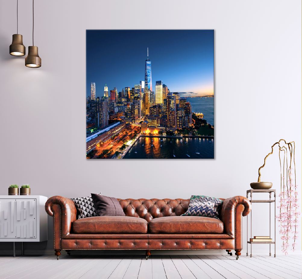 Square Canvas New York Manhattan City Night Photograph High Quality Print 100% Australian Made