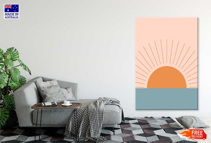 Orange Sun over Gray Sea Vector Design Art Print 100% Australian Made