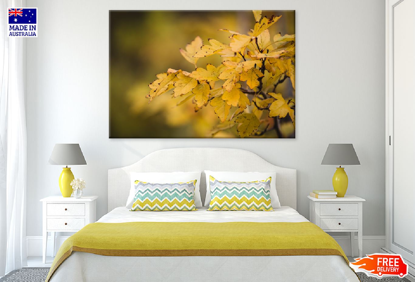 Yellow Autumn Leaves Branch View Photograph Print 100% Australian Made