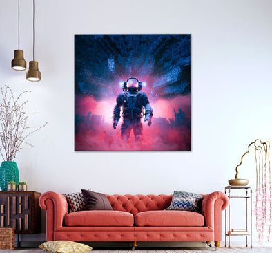Square Canvas Astronaut Metropolis 3D Abstract High Quality Print 100% Australian Made