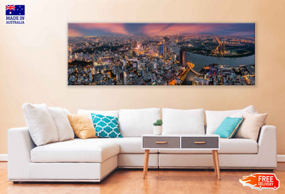 Panoramic Canvas Shanghai City Night View Photograph High Quality 100% Australian Made Wall Canvas Print Ready to Hang