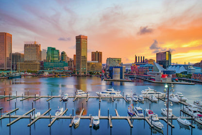 USA Inner Harbor Skyline Aerial View Photograph Print 100% Australian Made