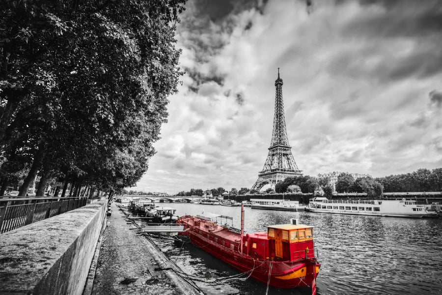 Eiffel Tower & Seine River B&W View Photograph Print 100% Australian Made