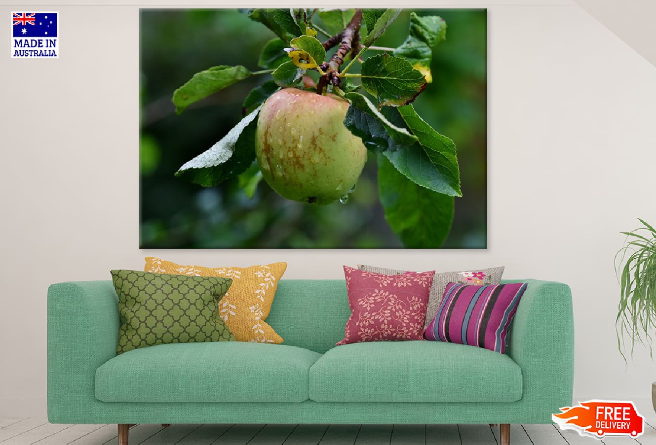 Green Apple on Tree Closeup Photograph Print 100% Australian Made