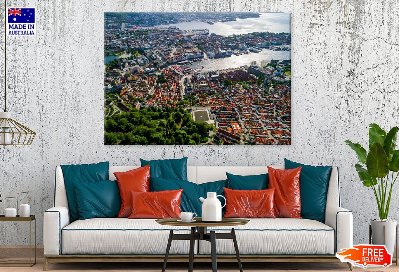 Bergen City Aerial View Photograph Norway Print 100% Australian Made