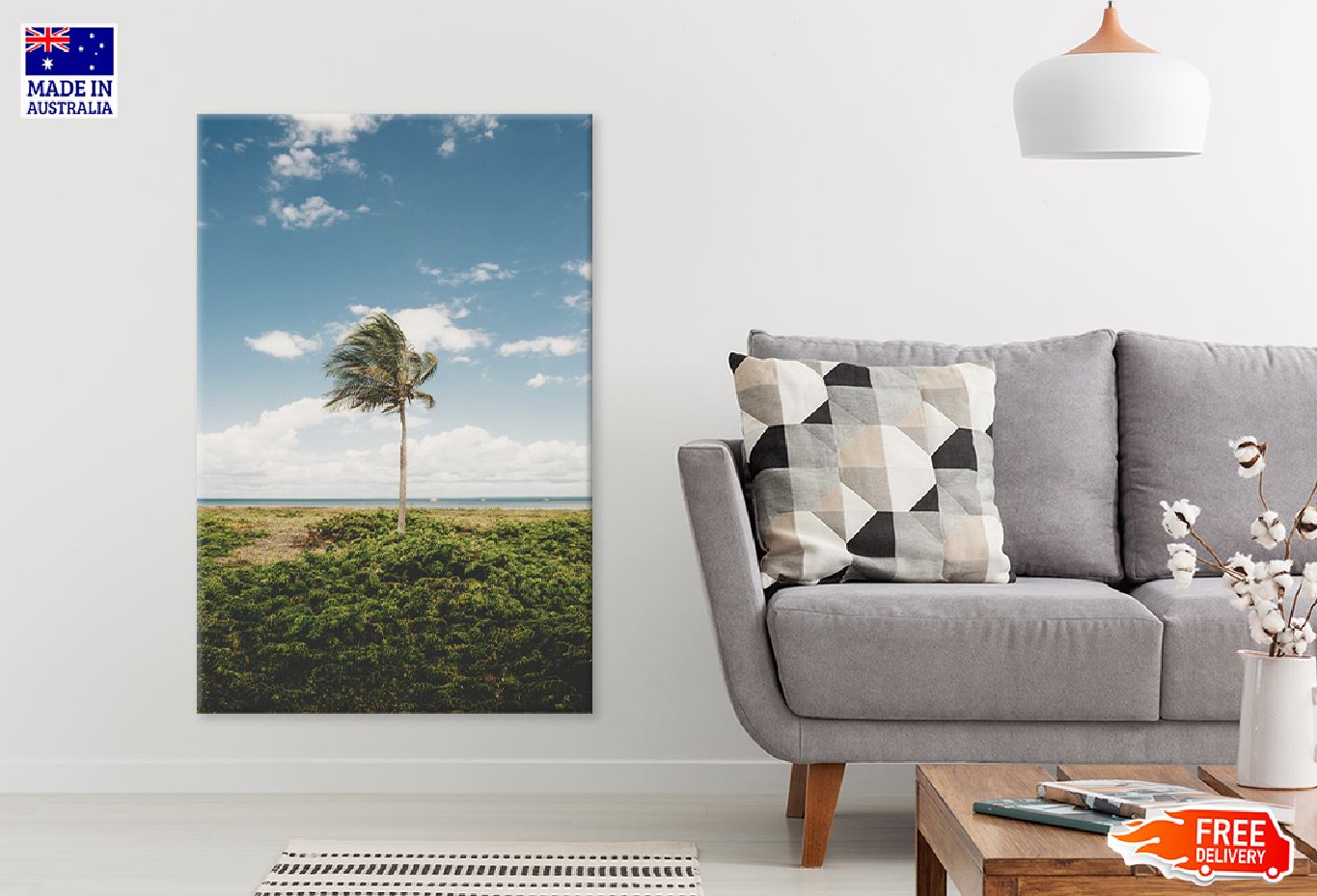 Palm Tree in Windy with Clouds Photograph Print 100% Australian Made