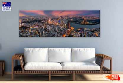 Panoramic Canvas Shanghai City Night View Photograph High Quality 100% Australian Made Wall Canvas Print Ready to Hang