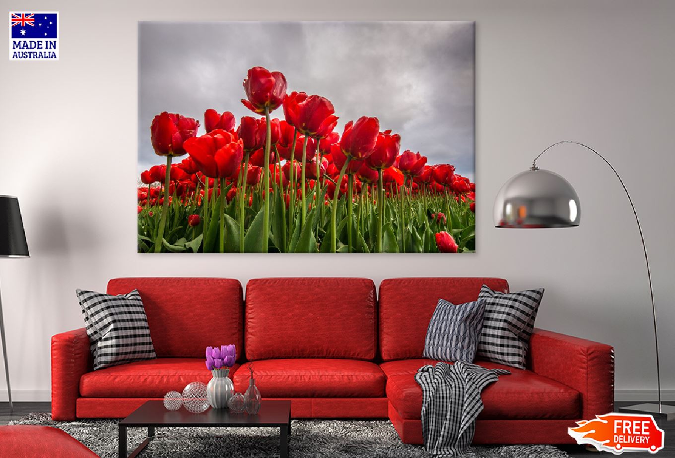 Red Tulip Field View From Below Photograph Print 100% Australian Made