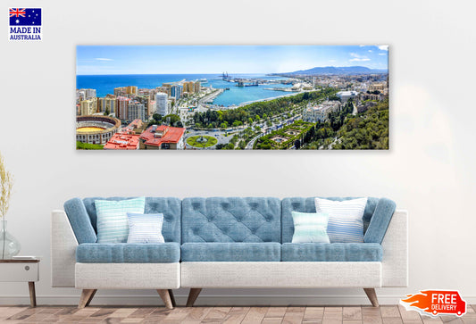 Panoramic Canvas Malaga Port & City View High Quality 100% Australian Made Wall Canvas Print Ready to Hang