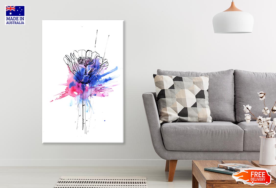 B&W Flower & Pink Blue Abstract Painting Print 100% Australian Made