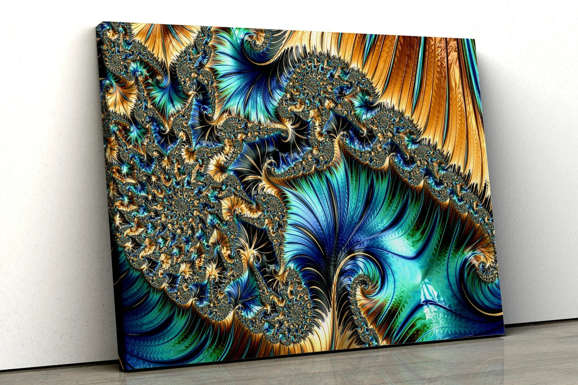 Blue & Orange Abstract Fractal Design Acrylic Glass Print Tempered Glass Wall Art 100% Made in Australia Ready to Hang