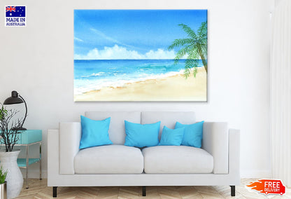 Palm Tree Near Sea Watercolor Painting Print 100% Australian Made