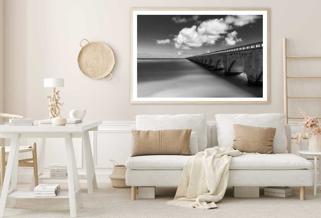Seven Mile Bridge Florida B&W View Photograph Home Decor Premium Quality Poster Print Choose Your Sizes