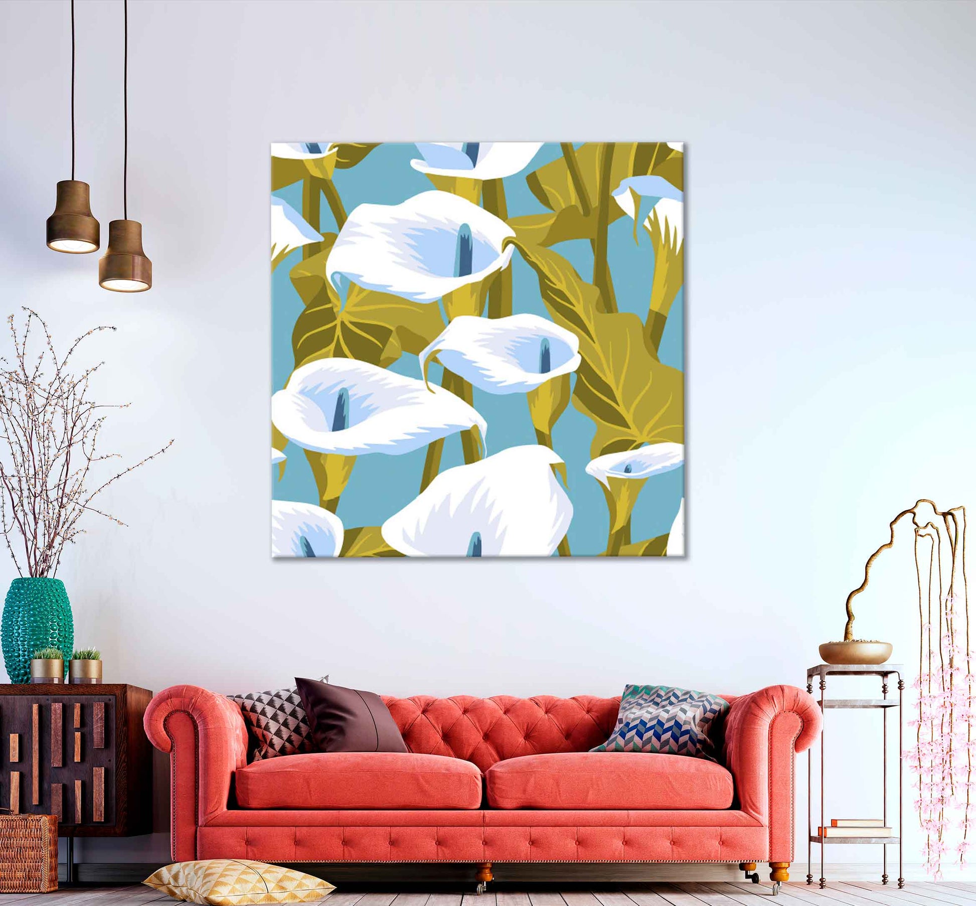 Square Canvas White Lily Flowers Vector Design High Quality Print 100% Australian Made