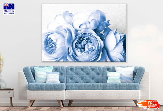 Blue Peony Flowers Closeup View Photograph Print 100% Australian Made