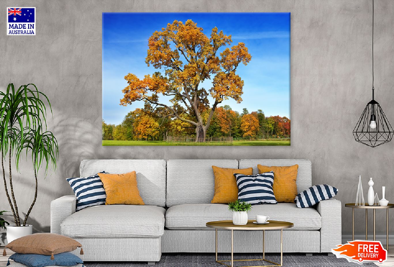 Autumn Large Tree with Blue Sky Photograph Print 100% Australian Made