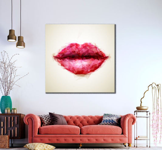 Square Canvas Red Lips Abstract Art High Quality Print 100% Australian Made