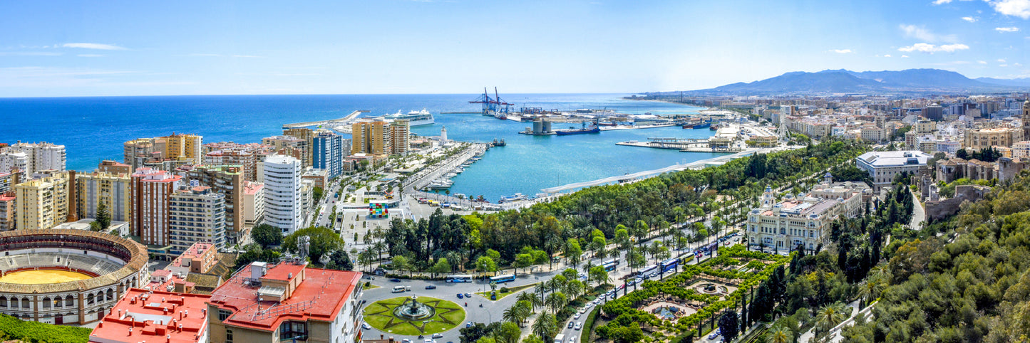 Panoramic Canvas Malaga Port & City View High Quality 100% Australian Made Wall Canvas Print Ready to Hang