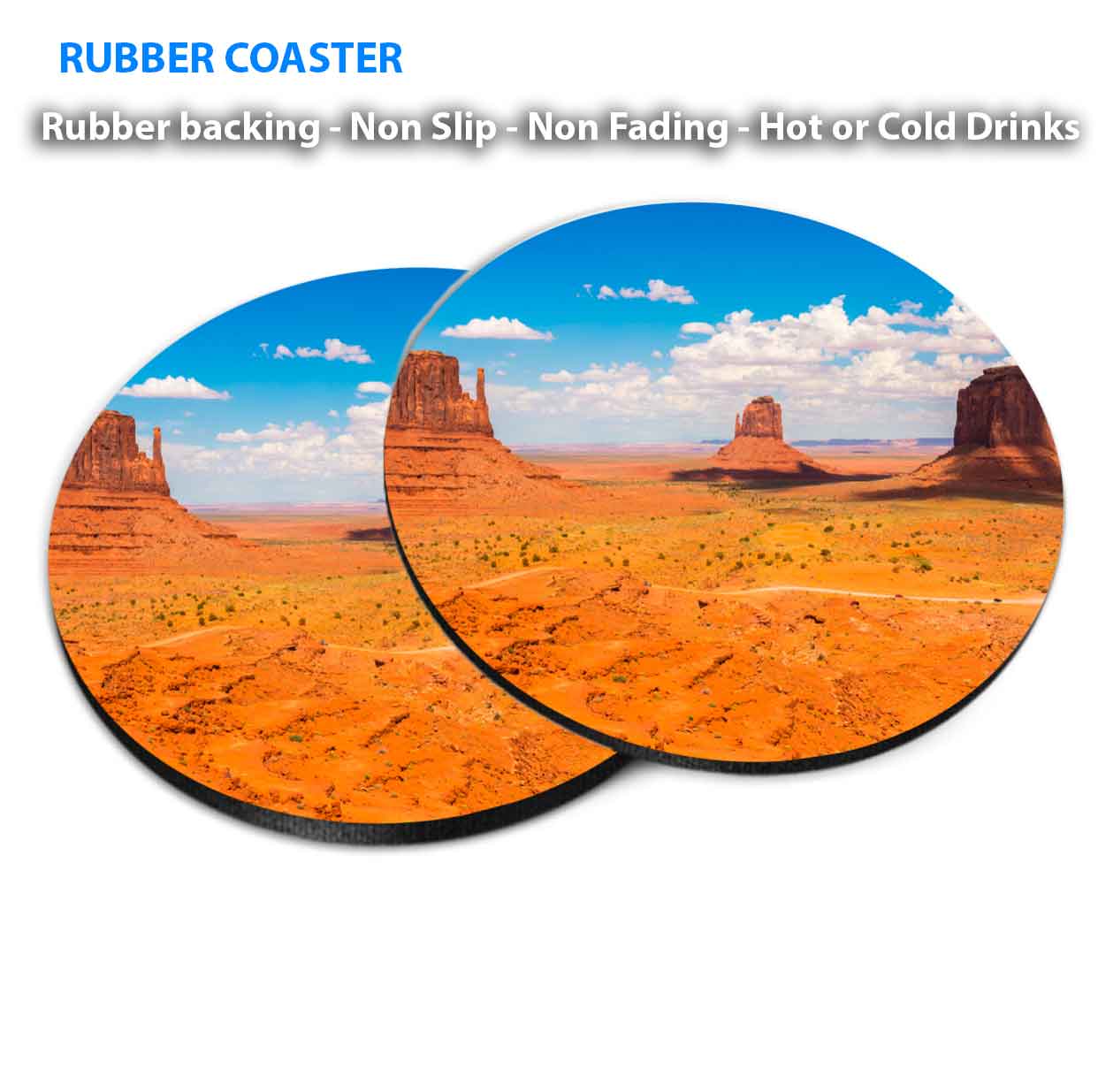 Monument Valley on The USA Border Coasters Wood & Rubber - Set of 6 Coasters