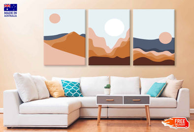 3 Set of Mountain with Sun Vector Illustration High Quality Print 100% Australian Made Wall Canvas Ready to Hang