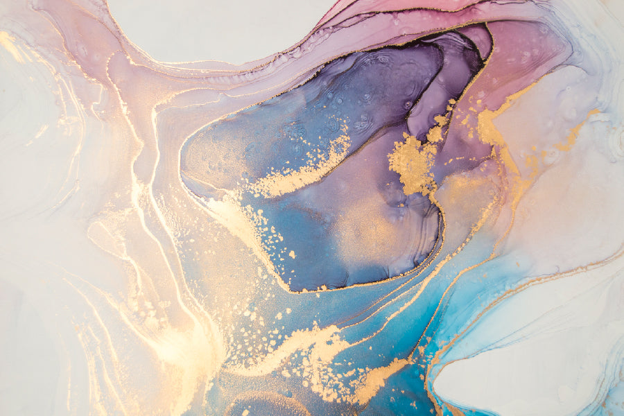 Blue Pink & Gold Fluid Abstract Design Home Decor Premium Quality Poster Print Choose Your Sizes