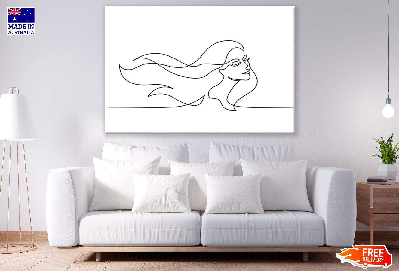 Young Woman with Hair B&W Line Art Design Print 100% Australian Made