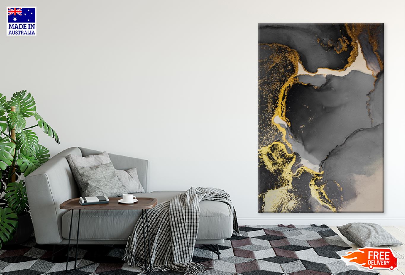 Black & Dark Gold Splash Abstract Design Print 100% Australian Made