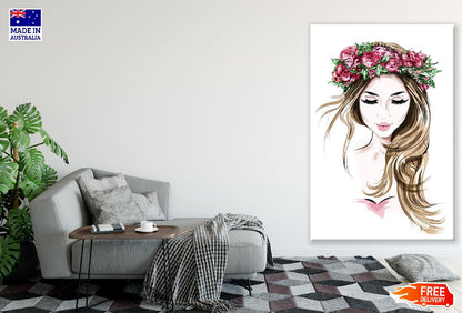 Fashion Woman With Rose Headdress Illustration Print 100% Australian Made