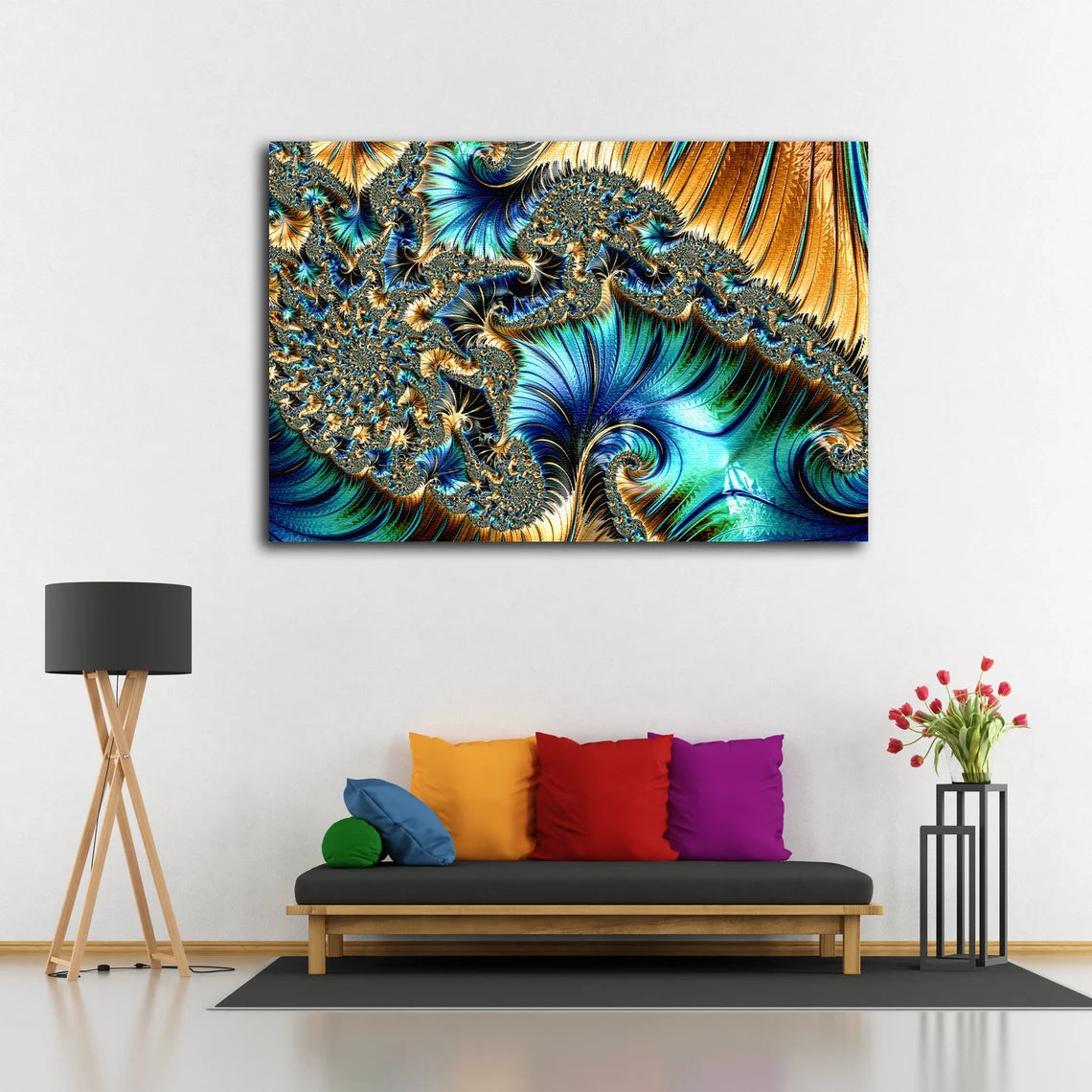 Blue & Orange Abstract Fractal Design Acrylic Glass Print Tempered Glass Wall Art 100% Made in Australia Ready to Hang